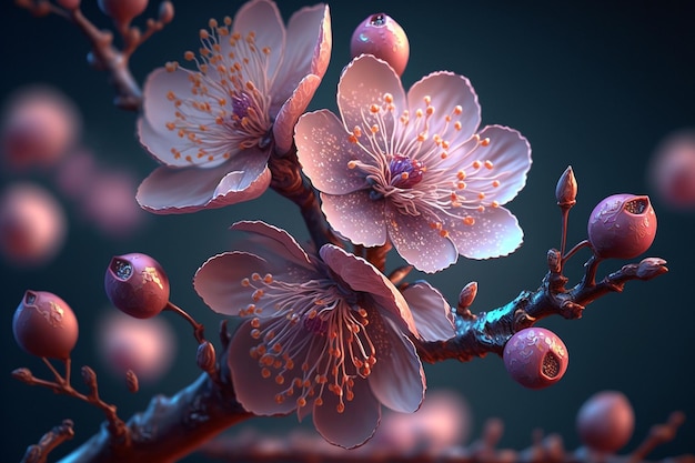 Perfeição Rosa Impressionante Flor de Cerejeira em Full Bloom Focus criada com Generative AI