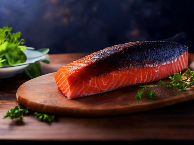 perfeito salmão hiper qualidade tom brilhante produto vista de fundo de cozinha