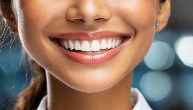 Perfekte, gesunde Zähne, das Lächeln einer jungen Frau, Zahnweißung, Zahnklinikpatient
