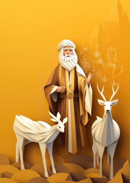 Foto perfekte illustration der weihnachtsgrußkarte jesus christus mit einem hirsch generative ai