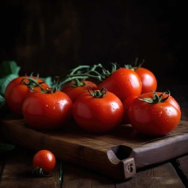 Perfekte Tomaten auf einem hölzernen Küchenbrett