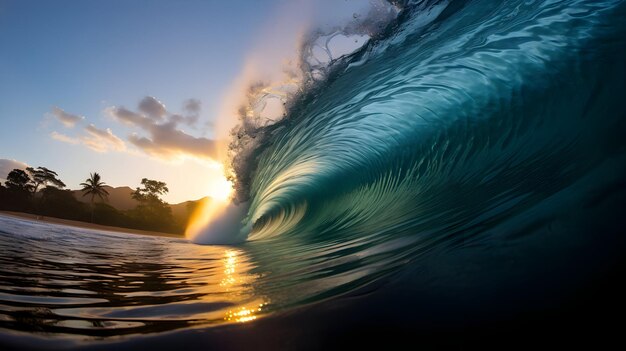 Perfekte tropische blaue Ozean-Surfwelle in SumatraGenerated Ai