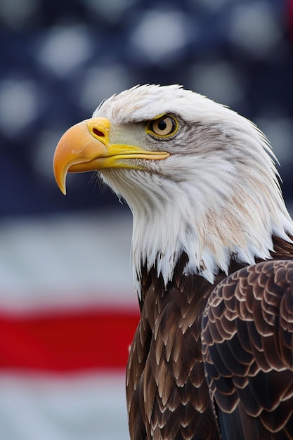 Foto perfil de águia careca fundo da bandeira americana