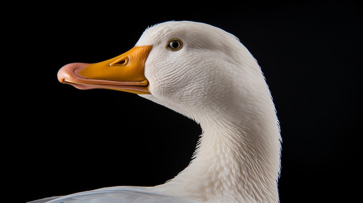 Perfil de pato Aflac isolado em fundo preto Mascote icônico de seguros