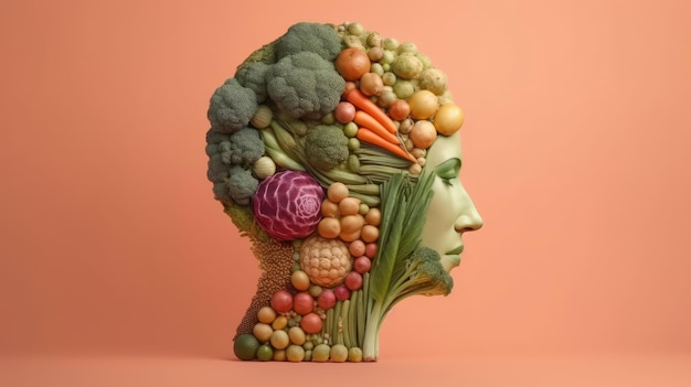 Foto perfil feito de frutas em fundo colorido pastel generative ai