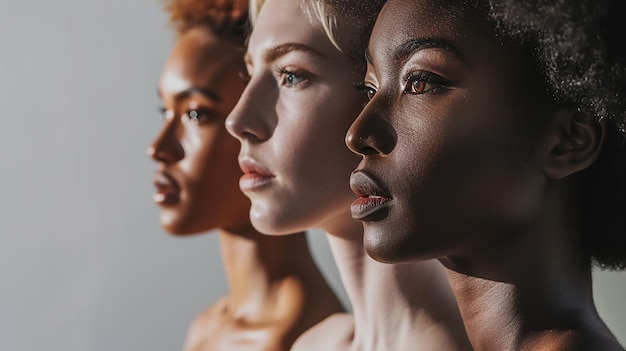 El perfil lateral de las mujeres que muestran la diversidad
