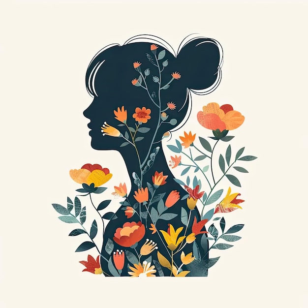Un perfil de mujer con flores en el cabello