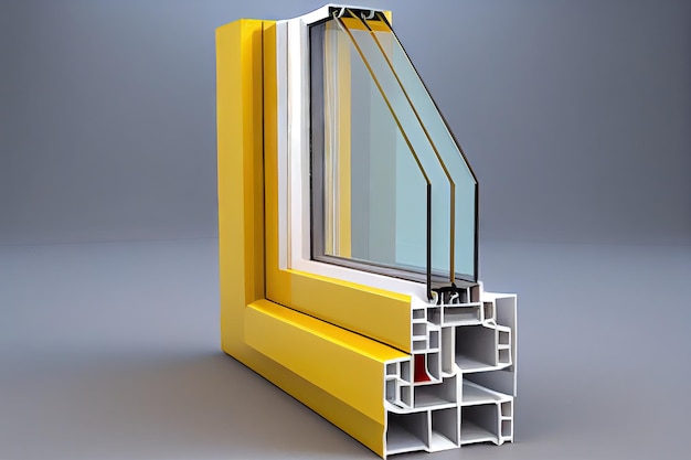 Perfil de ventanas de plástico amarillo largo para ventana en casa creado con ai generativo