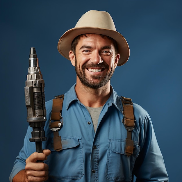 Perforador de poço isolado em fundo azul