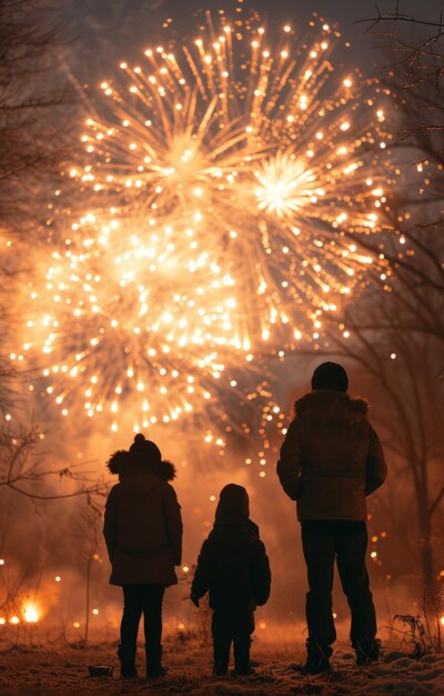 Foto performance de fogos de artifício no céu noturno álbum de fotos visuais cheio de momentos coloridos e brilhantes