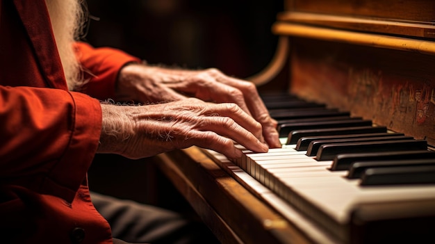 Performance de pianista idoso nostálgico piano antigo evocando o passado