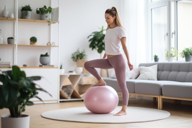 Foto performance poderosa liberando força e flexibilidade com um programa de fitness em casa