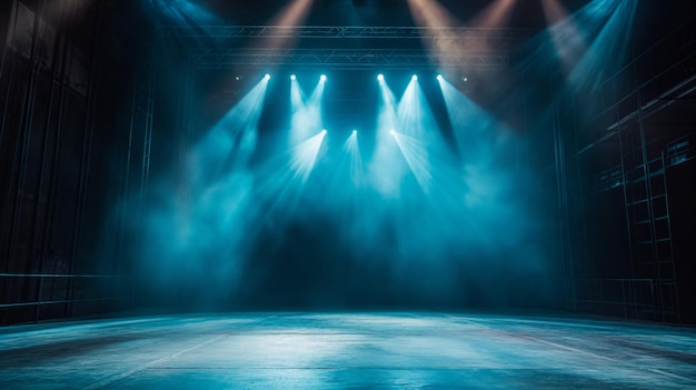 Performances artísticas fundo de luz de palco com holofotes iluminou o palco Fumo de pódio vazio