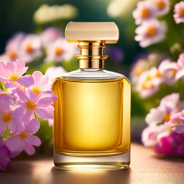 Perfume de luxo com aroma floral para mulheres no jardim de flores Generative AI