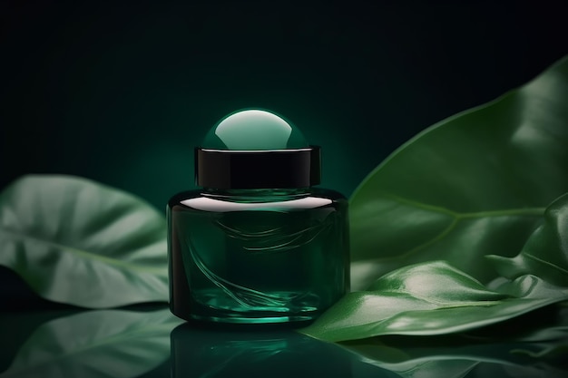 Perfume de pote de cosméticos verde Generate Ai
