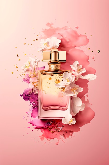 Foto perfume con explosión de aroma floral ai generativa