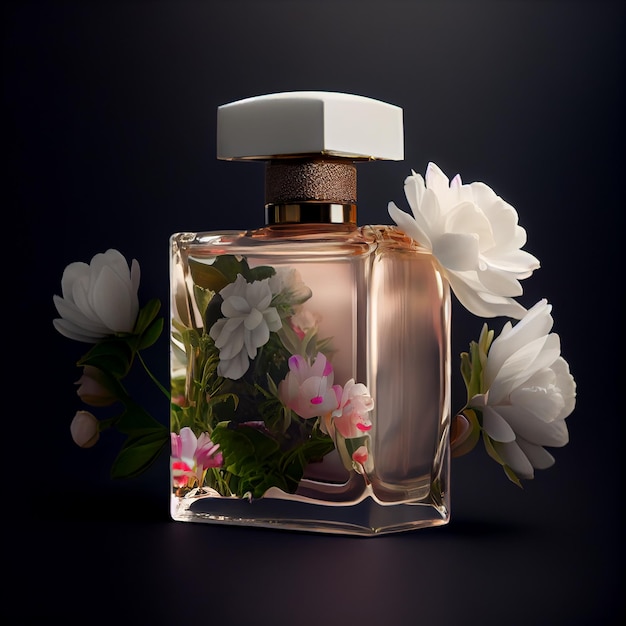 Perfume perfumado colorido em flores ilustração Generative AI