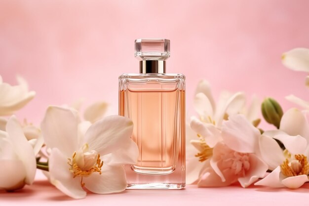 perfume sobre un fondo rosa