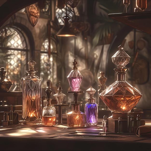 Perfumes elegantes em um atelier medieval