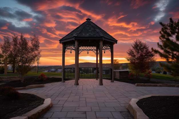 Pérgola y cenador contra un cielo al atardecer