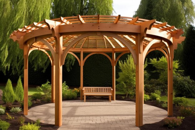 Foto pergola madeira lago gazebo gerar ia