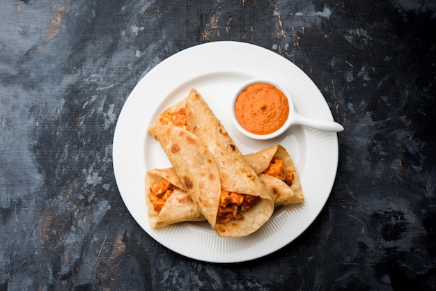 Peri Peri Paneer Chapati Frankie oder Wrap oder Roll, selektiver Fokus