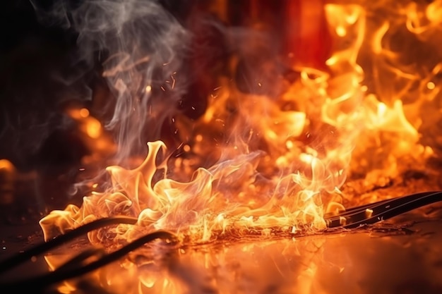 Perigo de incêndio Chamas, fumaça e faíscas em cabos elétricos
