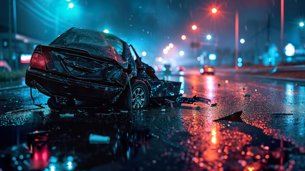Perigo noturno Acidente de carro na estrada