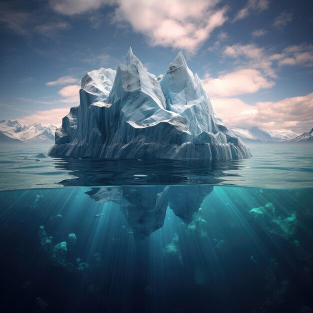 Perigo oculto do iceberg e conceito de aquecimento global IA generativa