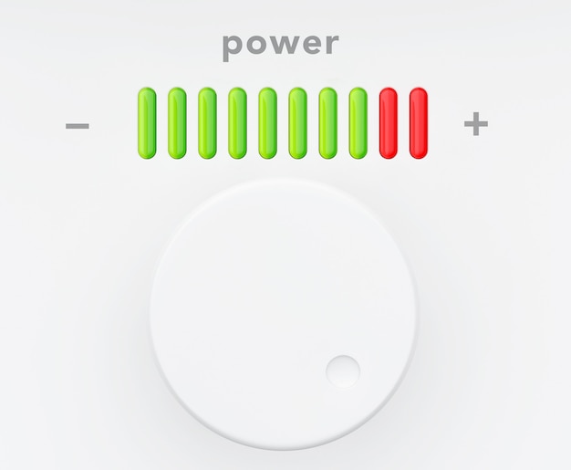 Perilla de control con escala de progreso de potencia extreme closeup