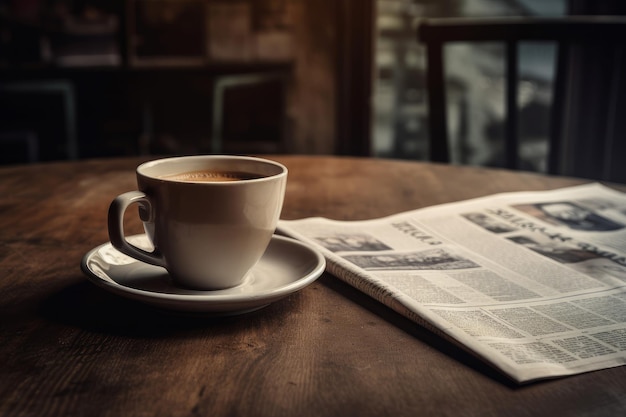 Periódico taza de café cerámica Desenfoque asiento Generar Ai