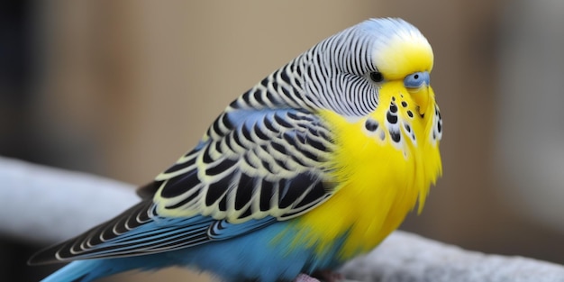 Un periquito azul con plumas amarillas