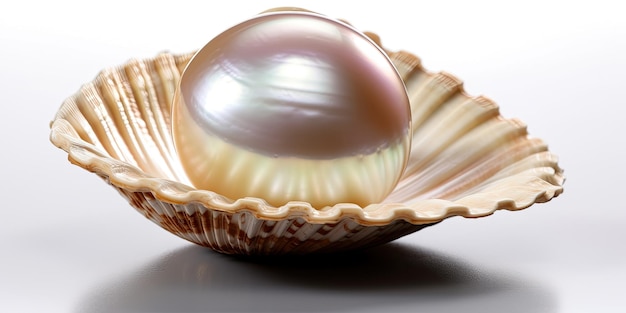 Una perla en una concha sobre una mesa