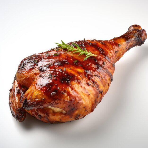 Perna de frango grelhada para churrasco isolada em fundo branco