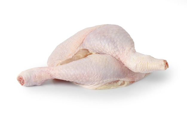Pernas de frango cru isoladas em fundo branco com traçado de recorte