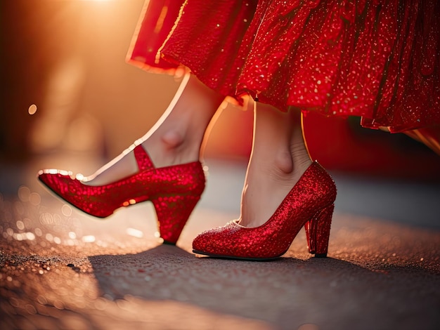 Pernas femininas com elegantes sapatos vermelhos de salto alto ai generative