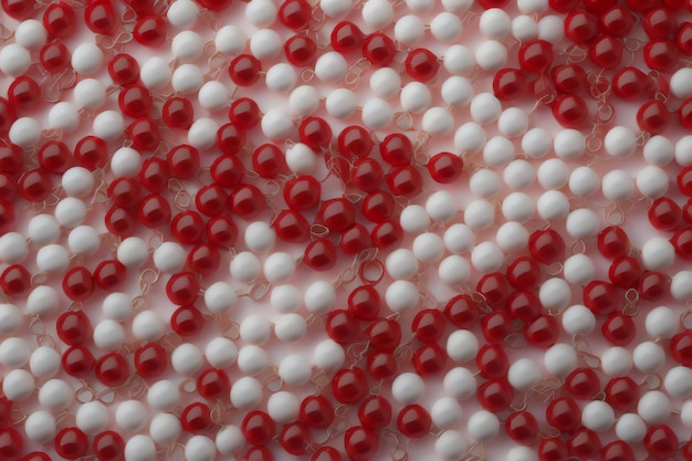 pérolas vermelhas e brancas sobre um fundo branco close-up macro fotografia generativa ai