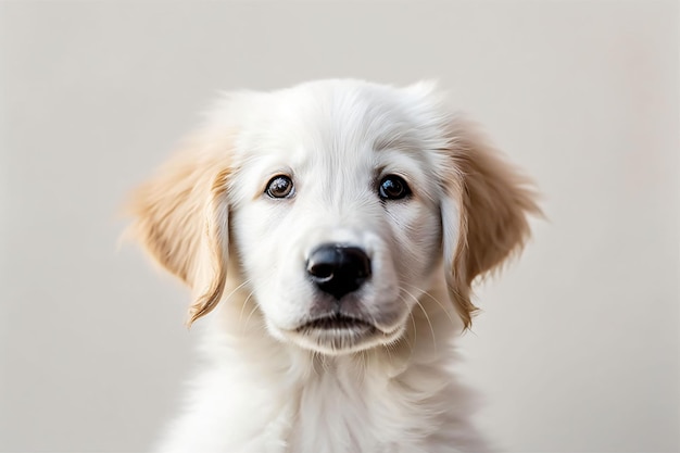 Perrito blanco con ojos marrones y un pelaje blanco esponjoso