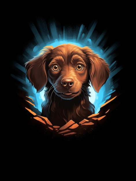 Foto perrito con luz en el fondo diseño de camiseta para diseño de impresión