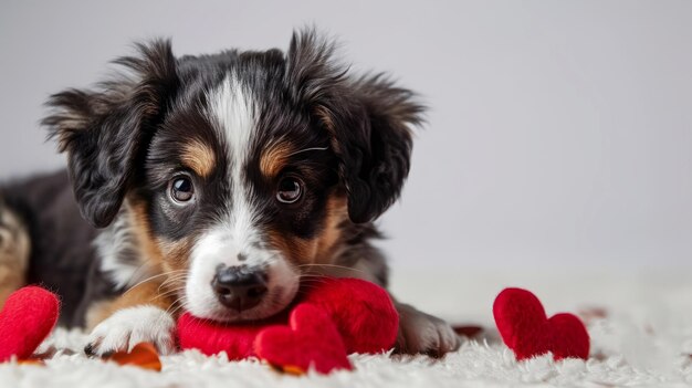 Perrito tricolor con una mezcla de pelaje marrón negro y blanco El perrito tiene ojos expresivos