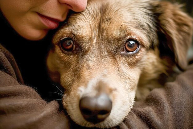 Foto un perro abrazando a una persona