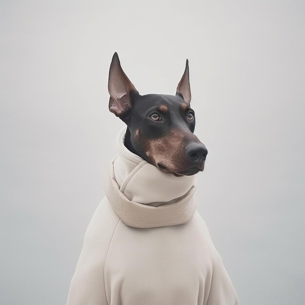 Foto un perro con un abrigo que dice 