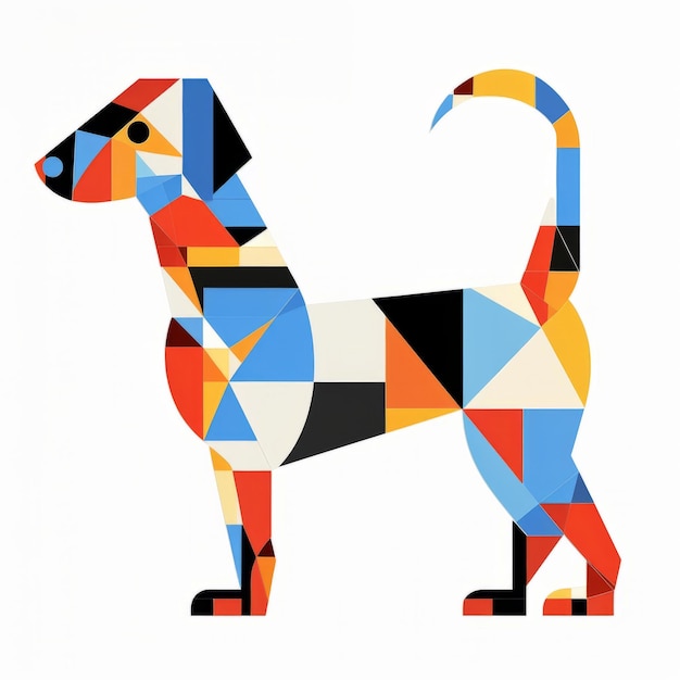 Perro abstracto vibrante en el estilo De Stijl Ilustración geométrica moderna