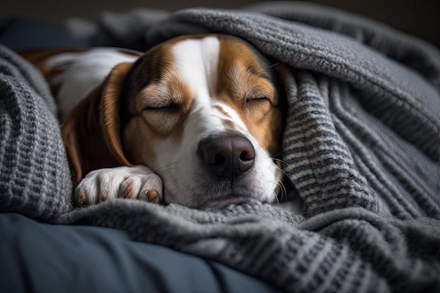 Perro acogedor durmiendo debajo de una manta en una IA generativa