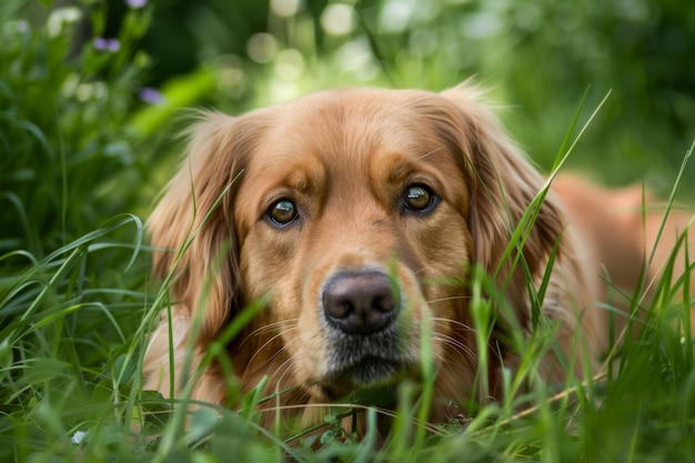 Un perro acostado en la hierba