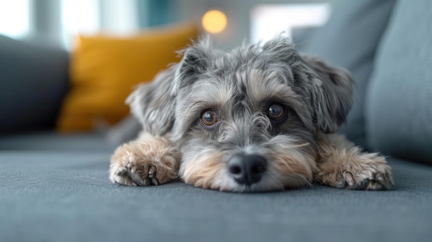 Perro acostado en el sofá con la cabeza en la almohada