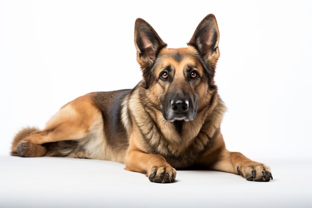 un perro acostado en una superficie blanca