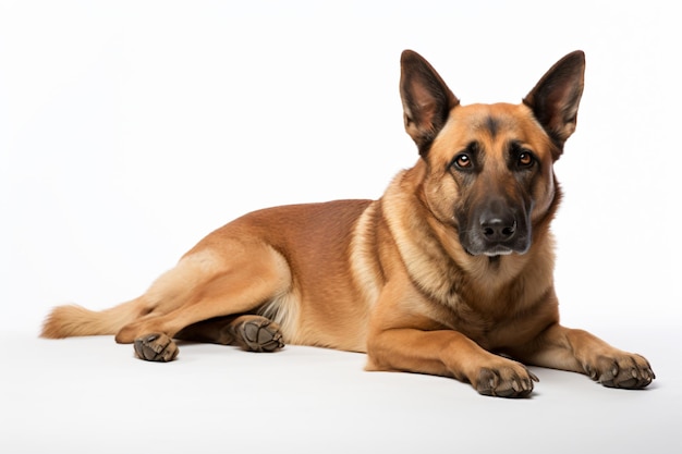 un perro acostado en una superficie blanca