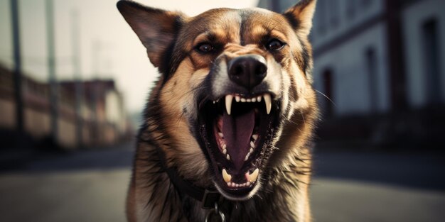 El perro agresivo muestra dientes peligrosos IA generativa