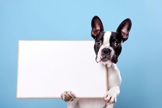 Foto perro aislado con marco publicitario de fondo blanco con espacio para texto generado por ia